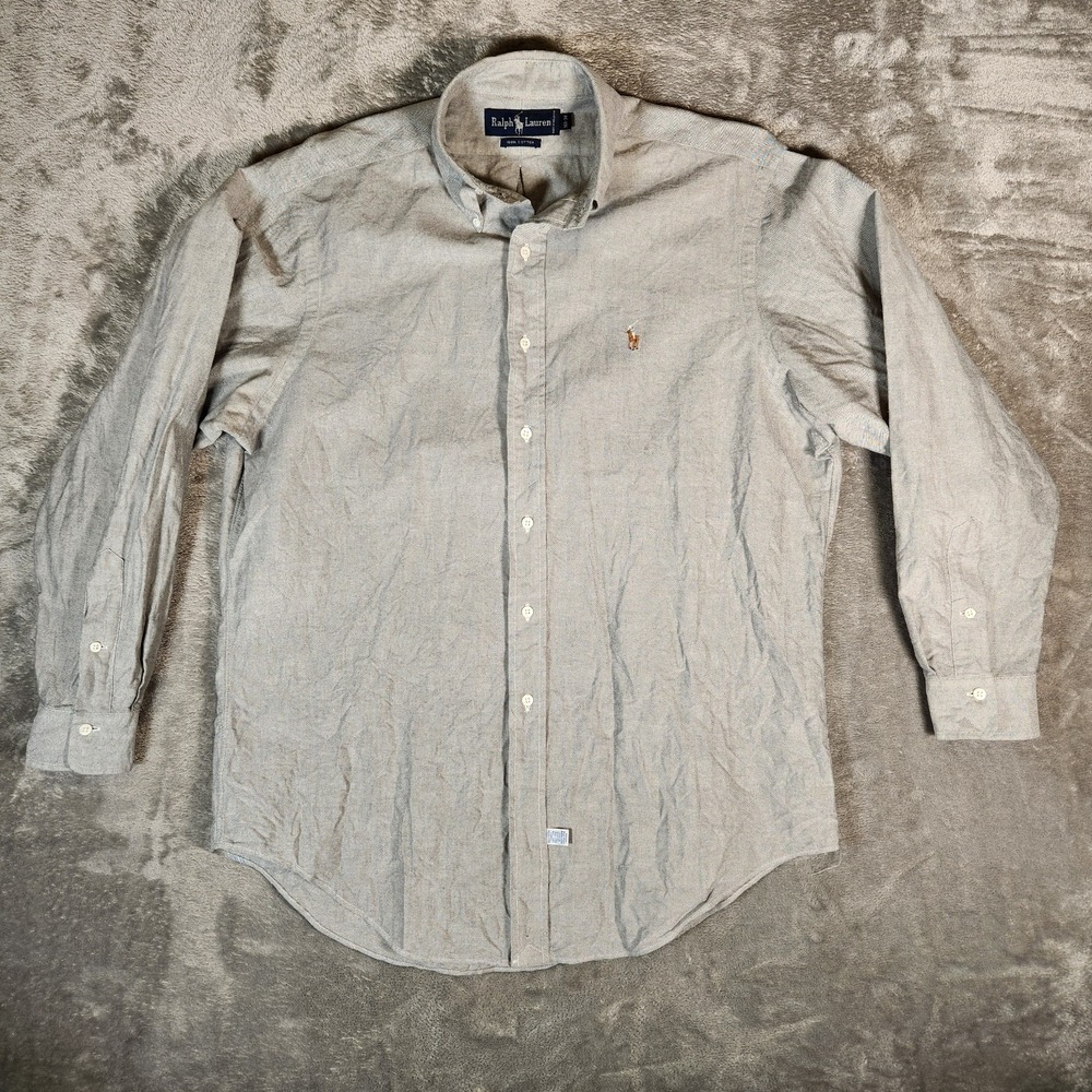Polo‎ Ralph Lauren Men's 16 1/2-34 Large Dress Shirt Long Sleeve Gray Flesh Pony